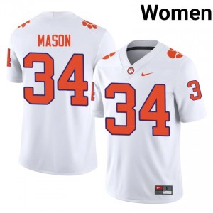 Clemson Armon Mason #34 White Jersey | Premium Stitched NCAA Football Women Apparel 51357856