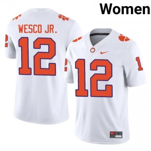 Officially Licensed Bryant Wesco Jr. #12 Clemson Tigers White Jersey | Women University Football Stitched Fan Gear 10466281