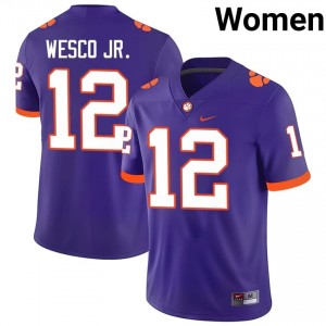 Bryant Wesco Jr. #12 Clemson Tigers Jersey | Pro-Grade Purple College Football Women Swen 60029509