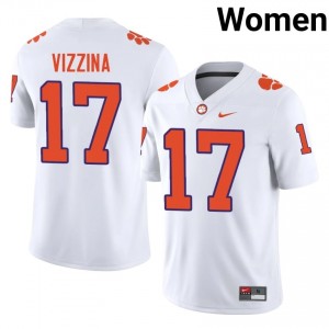 White Christopher Vizzina #17 Clemson National Championship Jersey | Women High School Football Moisture Wicking Stitched 72600120
