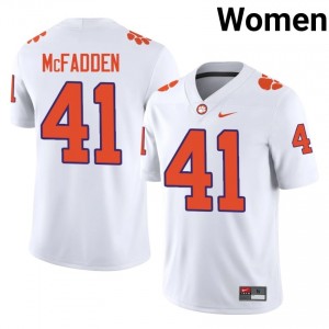 Elite Thread Connor McFadden #41 Clemson Tigers White Jersey | Women University Football Stitched Fan Gear 61320774