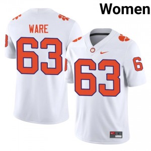 Elite Thread Easton Ware #63 Clemson Tigers White Jersey | Women University Football Stitched Fan Gear 24358597