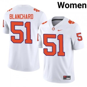 White Gavin Blanchard #51 Clemson National Championship Jersey | Women High School Football Limited Stitched 76165837