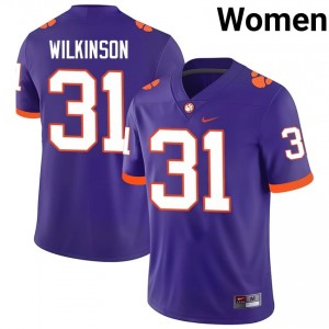 Elite Thread Joe Wilkinson #31 Clemson Tigers Purple Jersey | Women University Football Stitch Fan Gear 58406294
