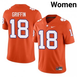 Clemson Kylon Griffin #18 Orange Jersey | Genuine Embroidery NCAA Football Women Apparel 76484799