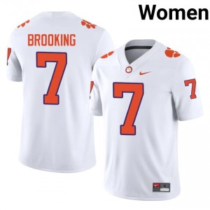 Durable Logan Brooking #7 Clemson Tigers White Jersey | Women University Football Stitched Fan Gear 35599453