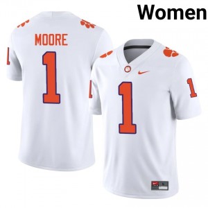 Elite Thread T.J. Moore #1 Clemson Tigers White Jersey | Women University Football Stitched Fan Gear 73157112
