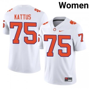Durable Tucker Kattus #75 Clemson Tigers White Jersey | Women University Football Stitched Fan Gear 34268765