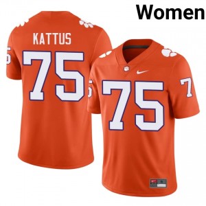 Orange Tucker Kattus #75 Clemson National Championship Jersey | Women High School Football Moisture Wicking Embroidery 82492436
