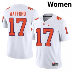 White Ari Watford #17 Clemson National Championship Jersey | Women High School Football Moisture Wicking Stitched 72021397