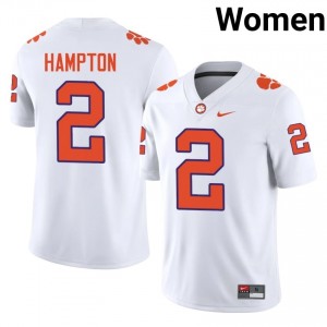 Clemson Ashton Hampton #2 White Jersey | Essential Stitched NCAA Football Women Apparel 93951091