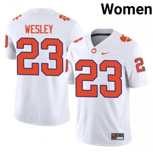 White C.J. Wesley #23 Clemson National Championship Jersey | Women High School Football Fresh Stitched 82500535
