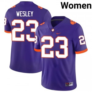 Officially Licensed C.J. Wesley #23 Clemson Tigers Purple Jersey | Women University Football Stitch Fan Gear 28825676