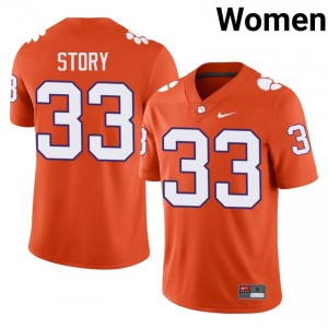 Clemson Caden Story #33 Orange Jersey | Pro Cut Embroidery NCAA Football Women Apparel 36203356