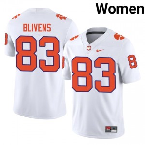 Clemson Cam Blivens #83 White Jersey | Pro Cut Stitched NCAA Football Women Apparel 52220560