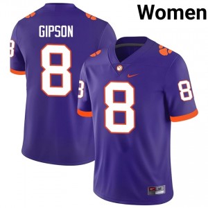 Clemson Corian Gipson #8 Purple Jersey | Pro Cut Stitch NCAA Football Women Apparel 22463362