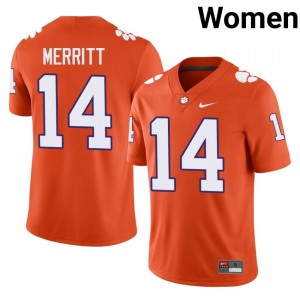 Durable London Merritt #14 Clemson Tigers Orange Jersey | Women University Football Embroidery Fan Gear 75580597