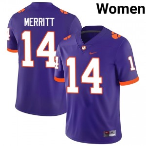 Clemson London Merritt #14 Purple Jersey | Essential Swen NCAA Football Women Apparel 22016203