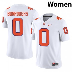 Elite Thread Naeem Burroughs #0 Clemson Tigers White Jersey | Women University Football Stitched Fan Gear 85684652