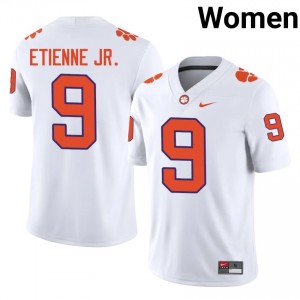 Clemson Travis Etienne Jr. #9 White Jersey | Genuine Stitched NCAA Football Women Apparel 64139912