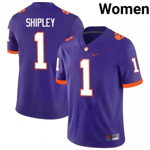 Clemson Will Shipley #1 Purple Jersey | Pro Cut Stitch NCAA Football Women Apparel 15659214