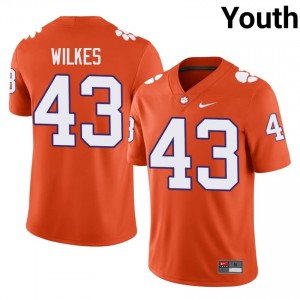 Elite Thread Billy Wilkes #43 Clemson Tigers Orange Jersey | Youth University Football Embroidery Fan Gear 85409785