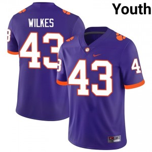 Clemson Billy Wilkes #43 Purple Jersey | Pro Cut Stitch NCAA Football Youth Apparel 50169951