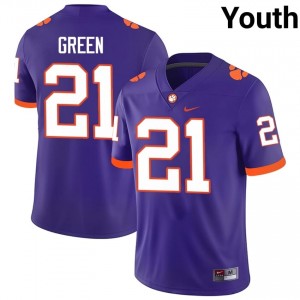 Purple Jarvis Green #21 Clemson National Championship Jersey | Youth High School Football Moisture Wicking Stitch 62964894