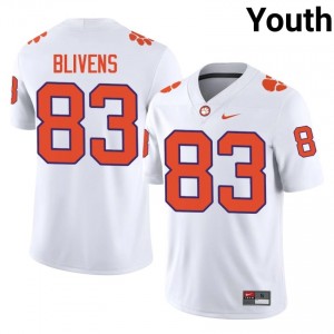 Durable Cam Blivens #83 Clemson Tigers White Jersey | Youth University Football Stitched Fan Gear 27552621
