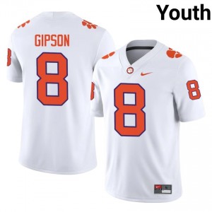 White Corian Gipson #8 Clemson National Championship Jersey | Youth High School Football Moisture Wicking Stitched 77941997