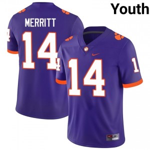 Officially Licensed London Merritt #14 Clemson Tigers Purple Jersey | Youth University Football Stitch Fan Gear 48541140